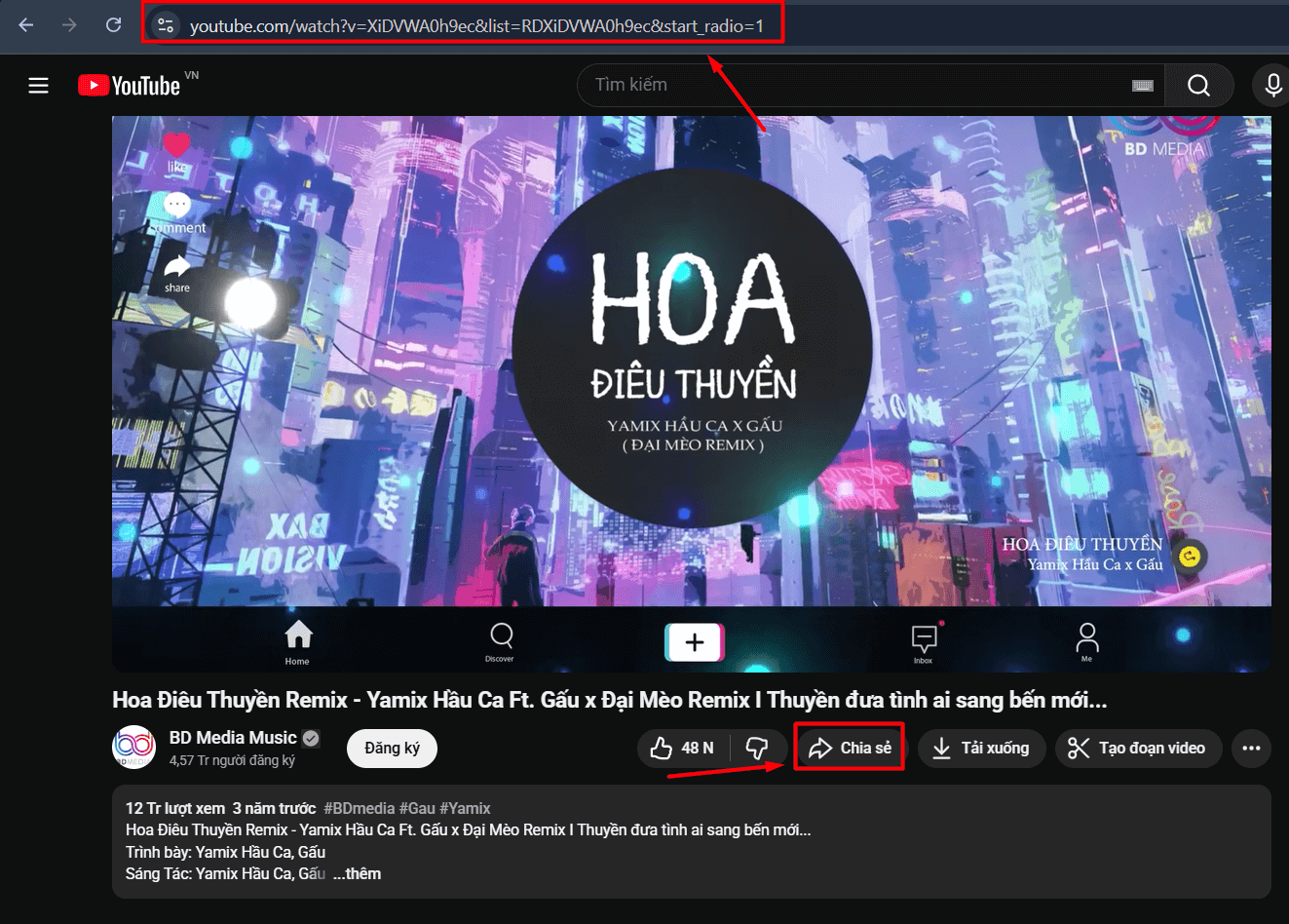 Sao chép liên kết video Youtube
