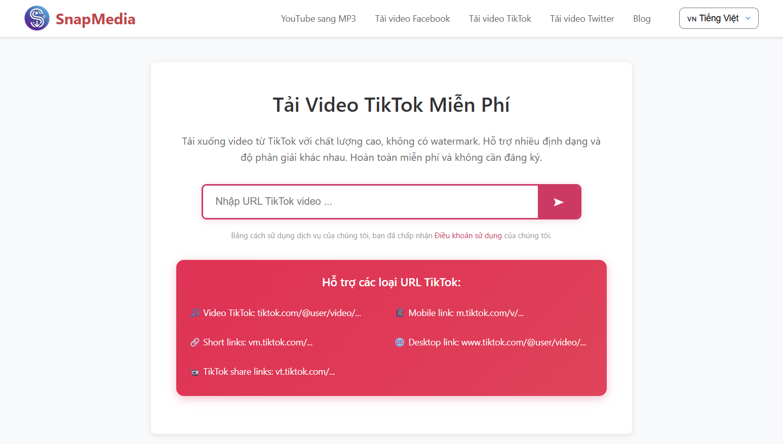 Truy cập website tải video tiktok miễn phí, tốc độ cao, không watermark