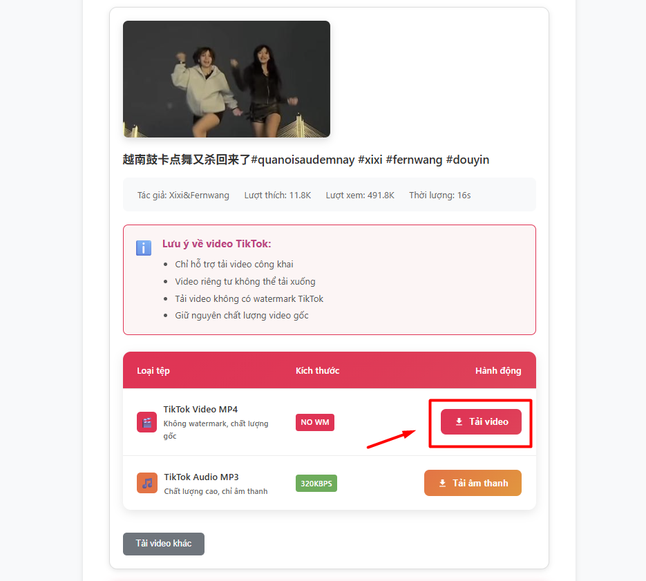 Chọn tải xuống video hoặc âm thanh