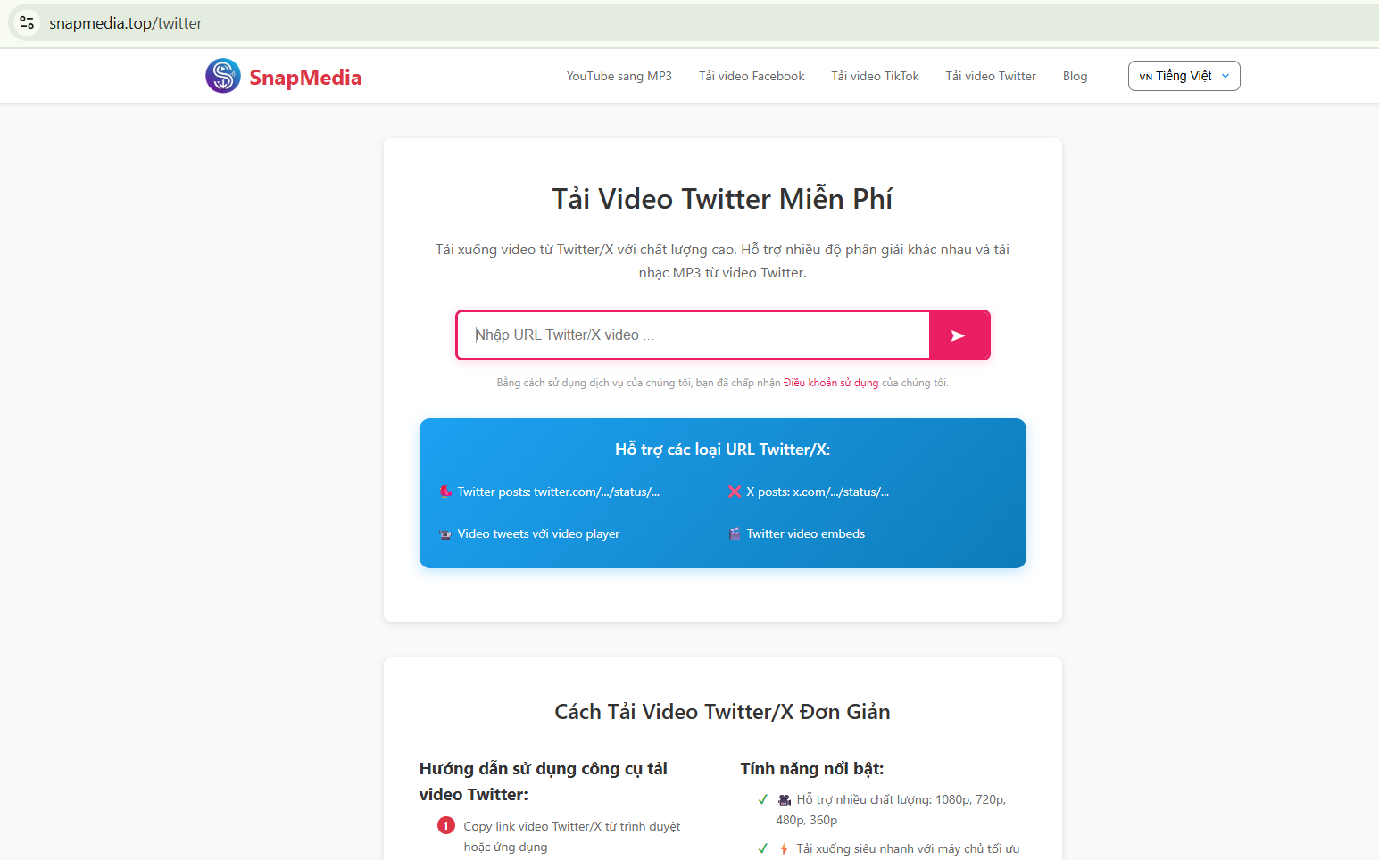 Truy cập công cụ tải xuống video/âm thanh từ twitter