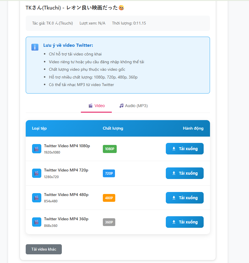 Chọn chất lượng bạn cần tải xuống