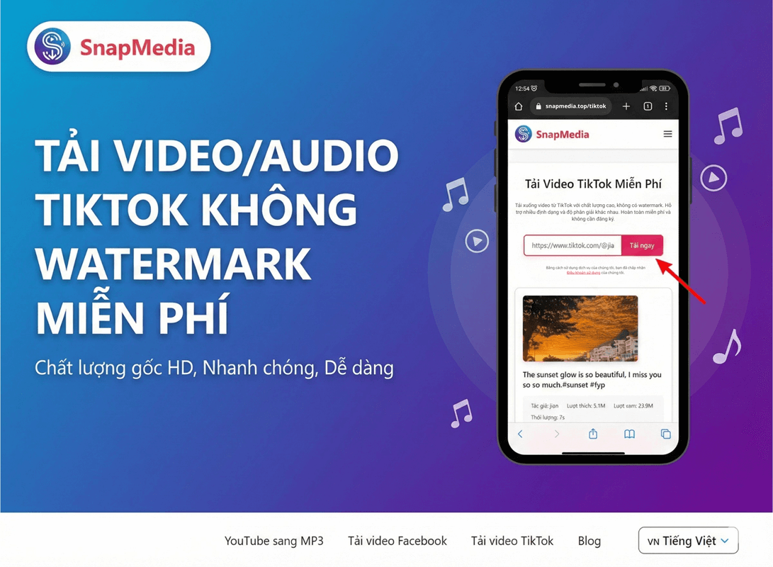 Tải video/audio từ titkok miễn phí, không watermark